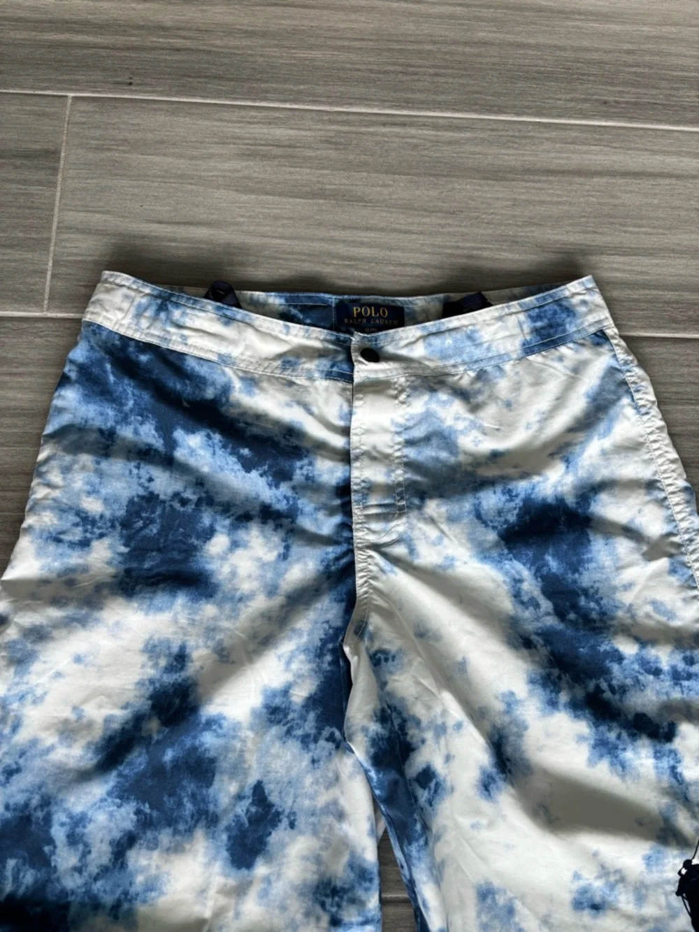 POLO Ralph Lauren Swim Trunks Tie-Dye Youth 18-20 Blue Large Logo Snap Waist